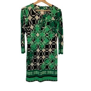 Ali Ra Anthropology Geometric Green Print Dress Women's Size 2